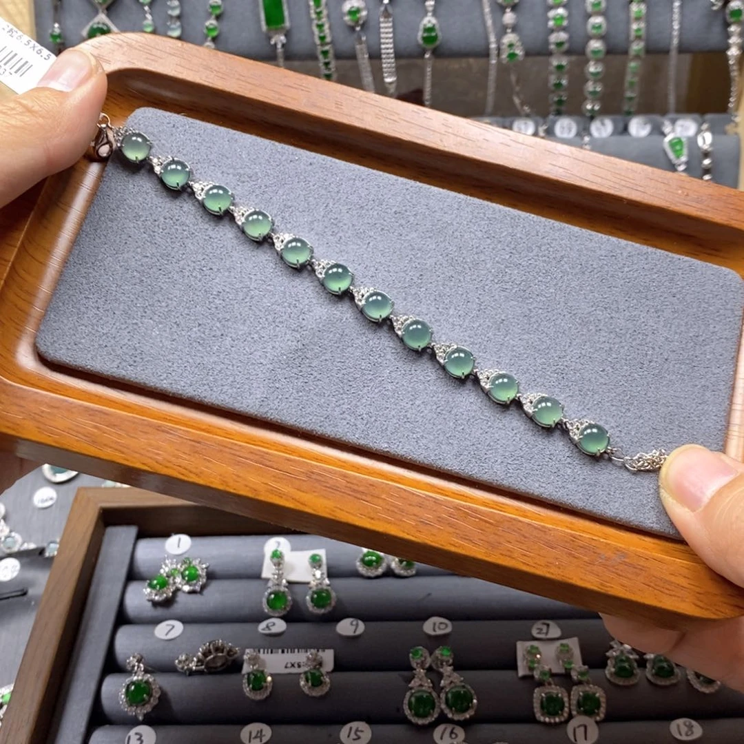 翡翠颈饰银S925镶嵌米*翡翠手链
