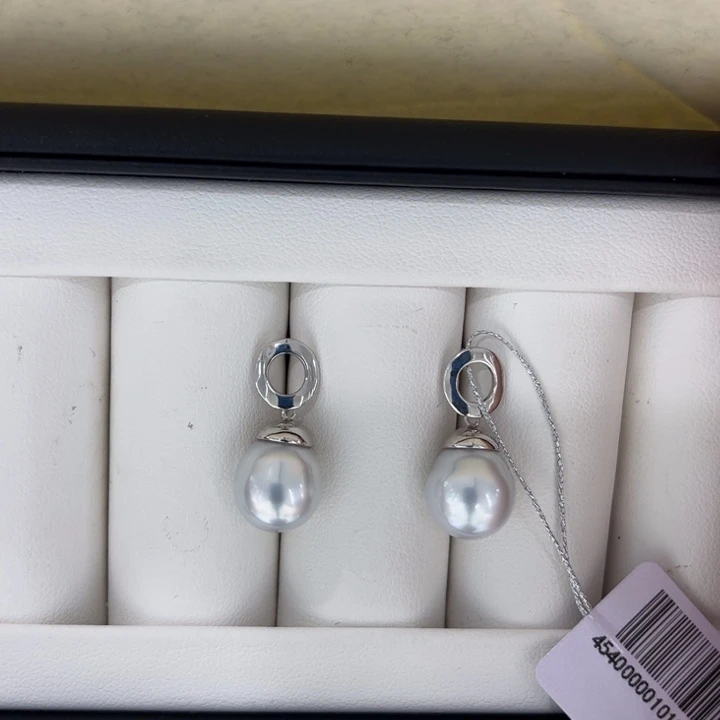 海水珍珠上新澳白圆圈耳坠10-11mm银S925镶嵌