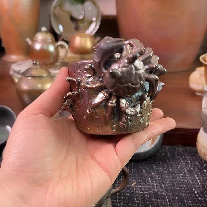 柴烧铁胎手捏螃蟹主人杯