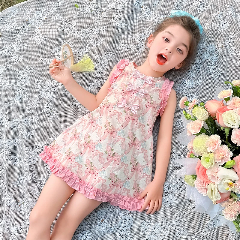 女童夏季新中式连衣裙2025新款儿童洋气碎花女宝宝夏装中国风裙子