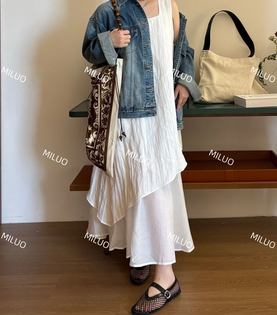 【哈尼家1】北海道少女 《韩系云朵拼接》立体波浪白裙 Q86