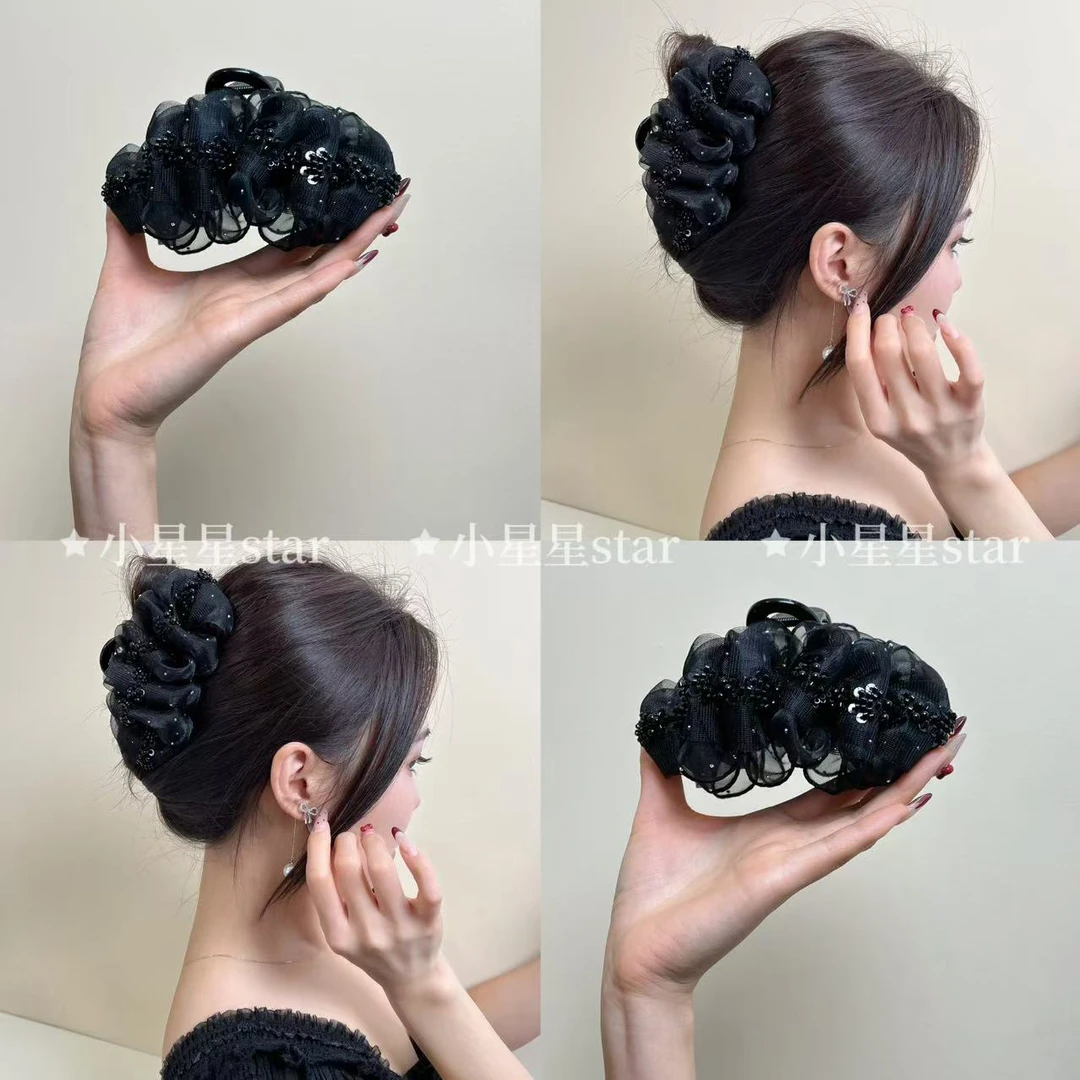 【灿星】新款黑色网纱优雅时尚高级感碎闪发夹