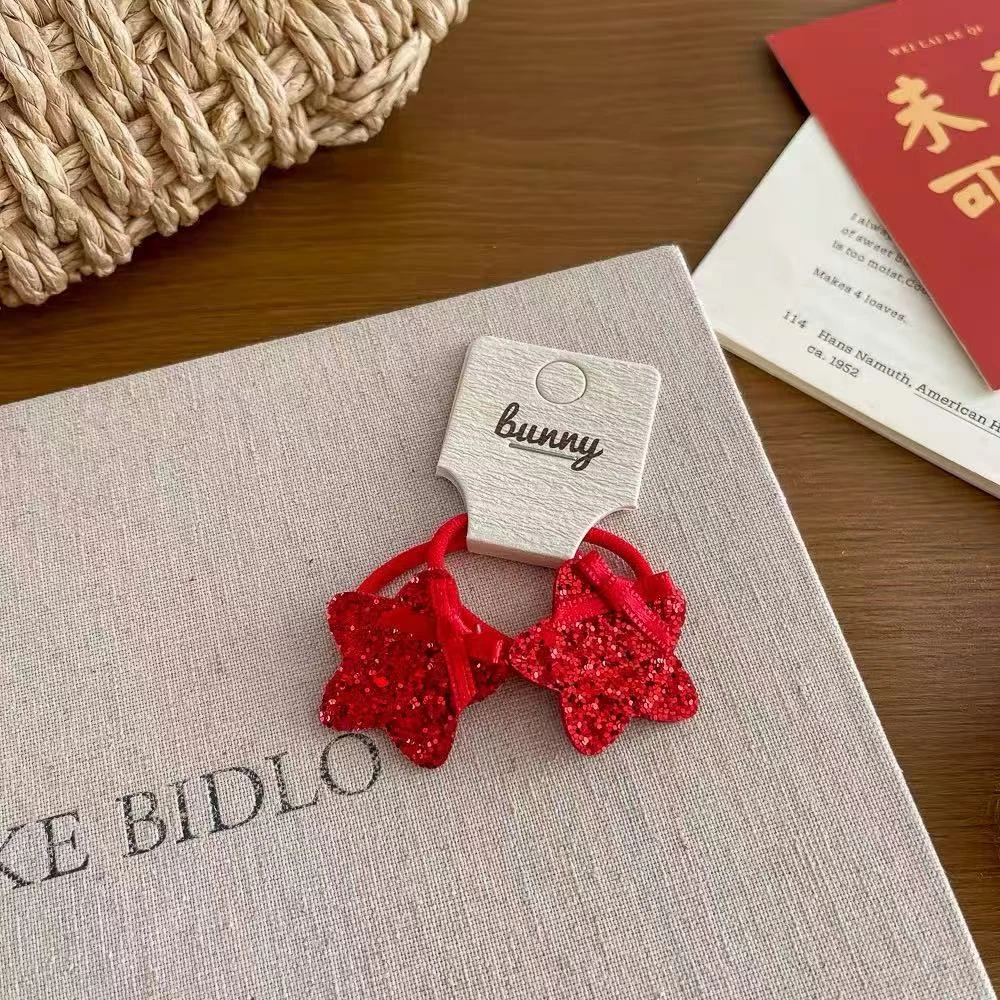 B-1696（满10米飞）bnt 1对新年红色星星头绳 发圈