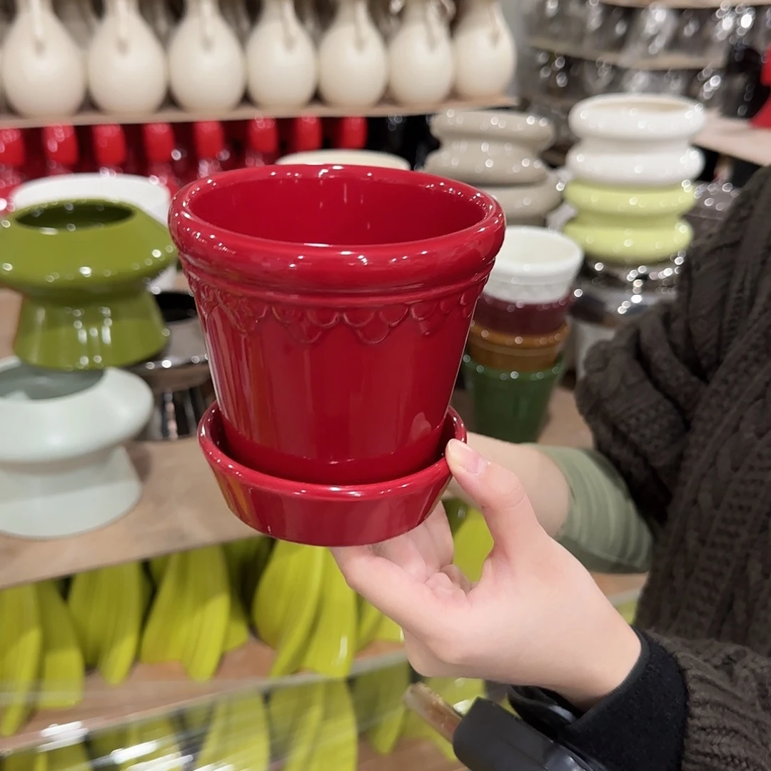 b4红色带托花盆花盆花盆