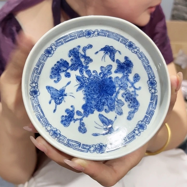 摆件景德镇高温陶瓷蝶恋花壶承