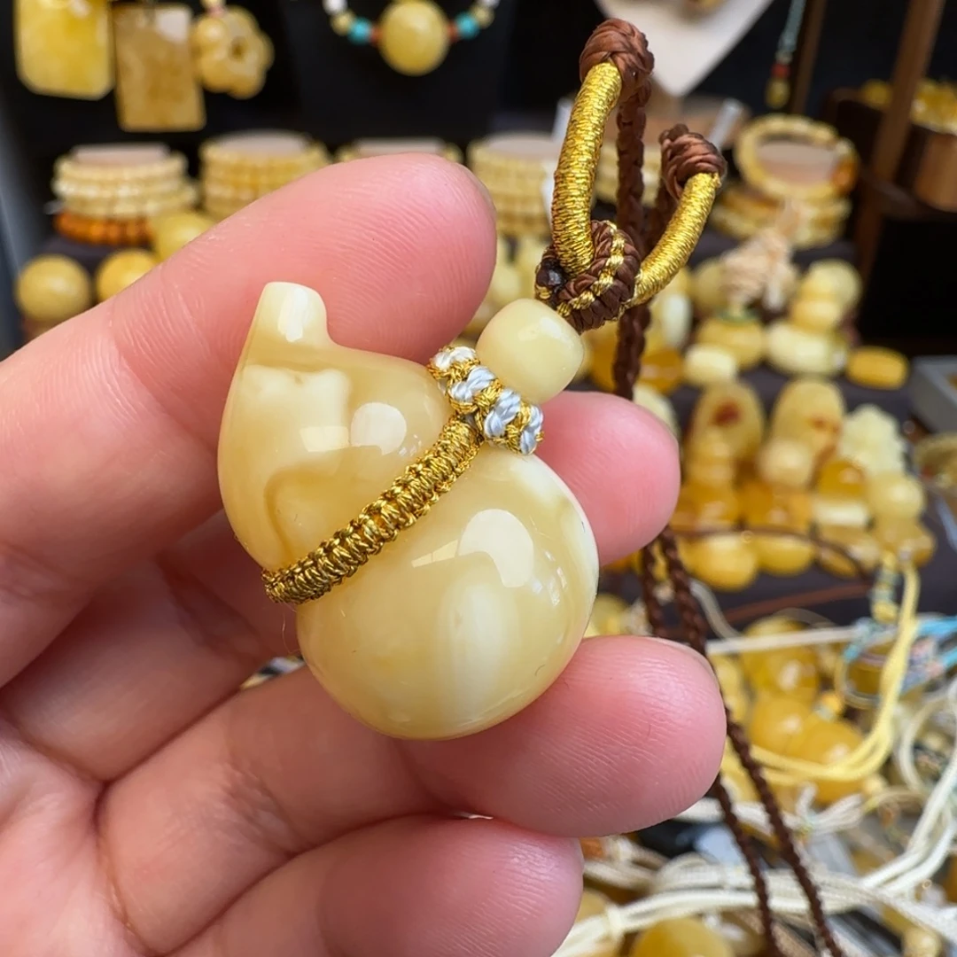 ❆***꧂琥珀未镶嵌套链蜜蜡葫芦吊坠