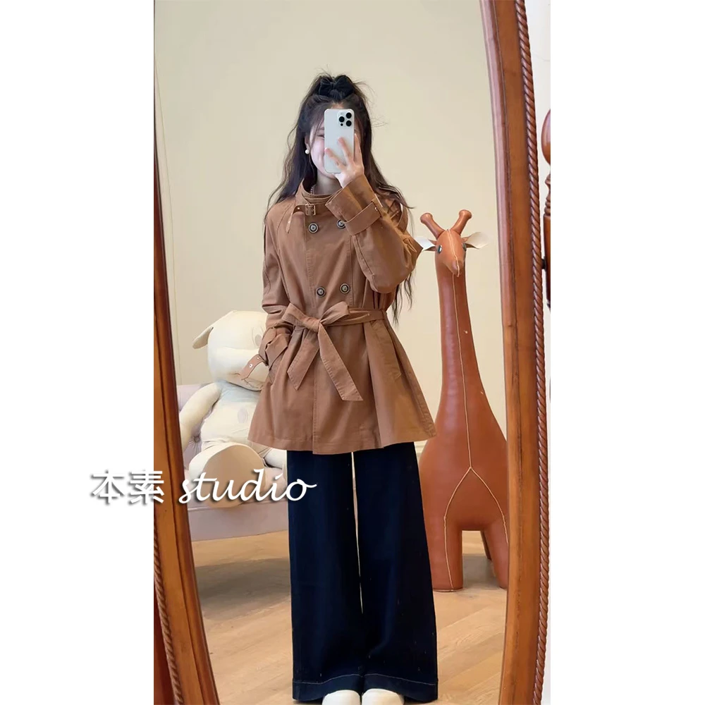 巴黎左岸Y3120双排扣腰部系带立领风衣外套