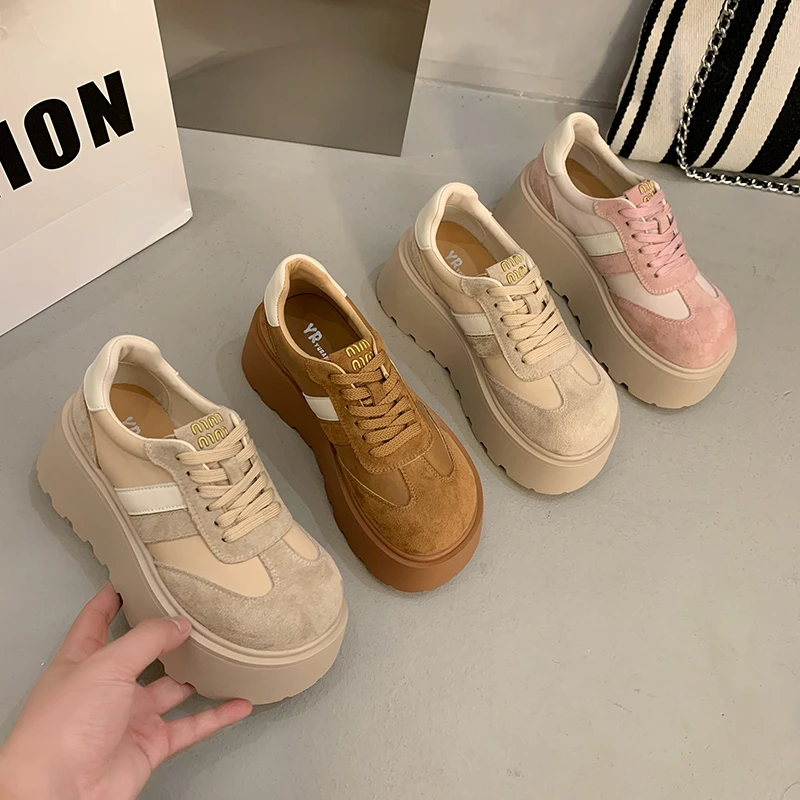 8cm内增高德训鞋女2025春季新款松糕厚底休闲鞋轻便百搭超火板鞋