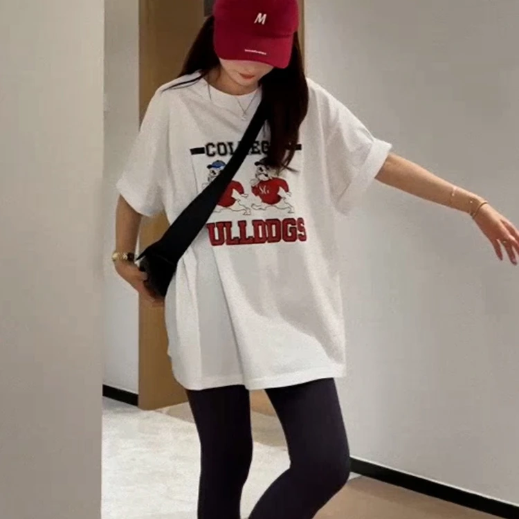 oversize印花圆领短袖t恤女2025夏季新款设计感小众宽松显瘦上衣