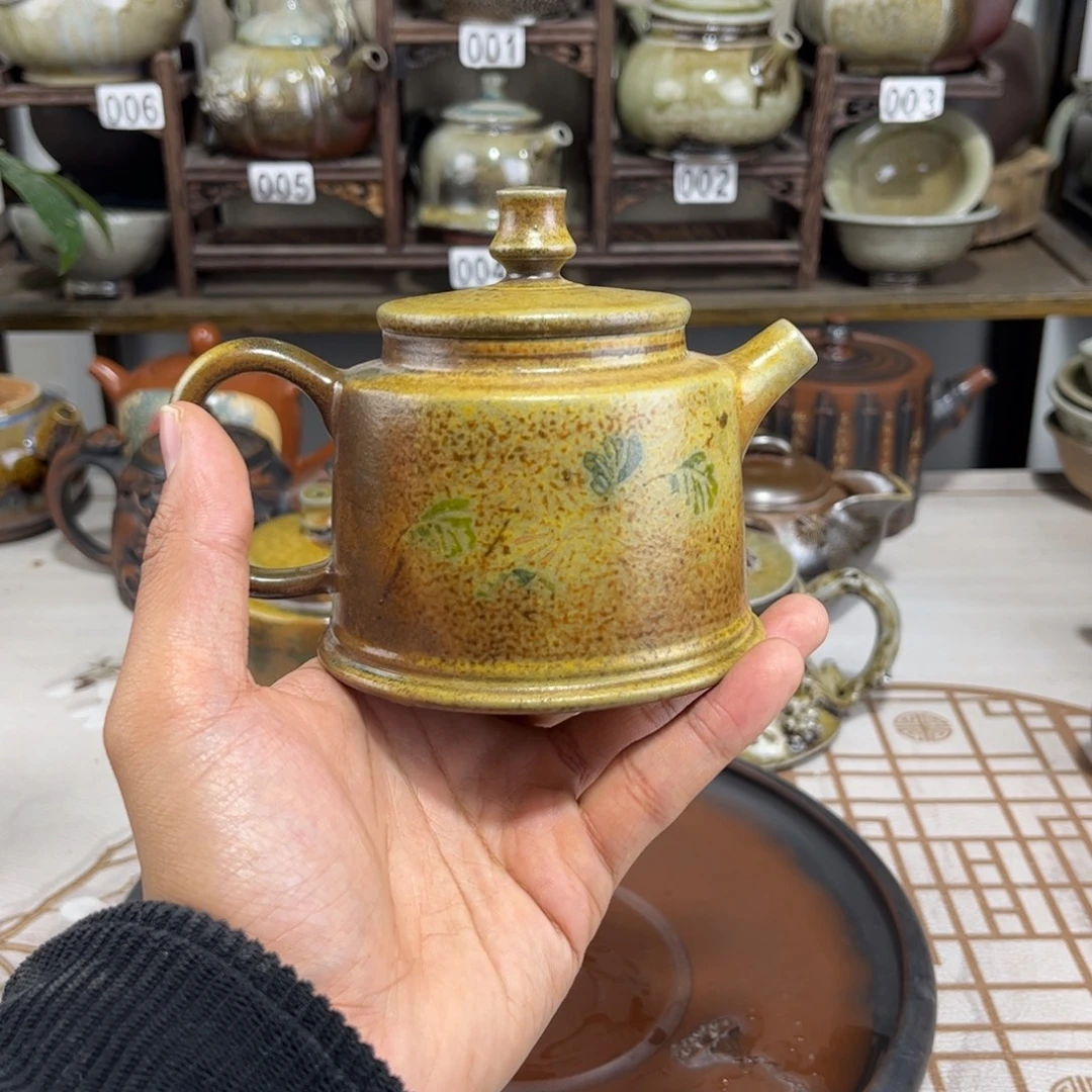 220cc白泥柴烧彩填德钟，古法传承裸坯柴烧