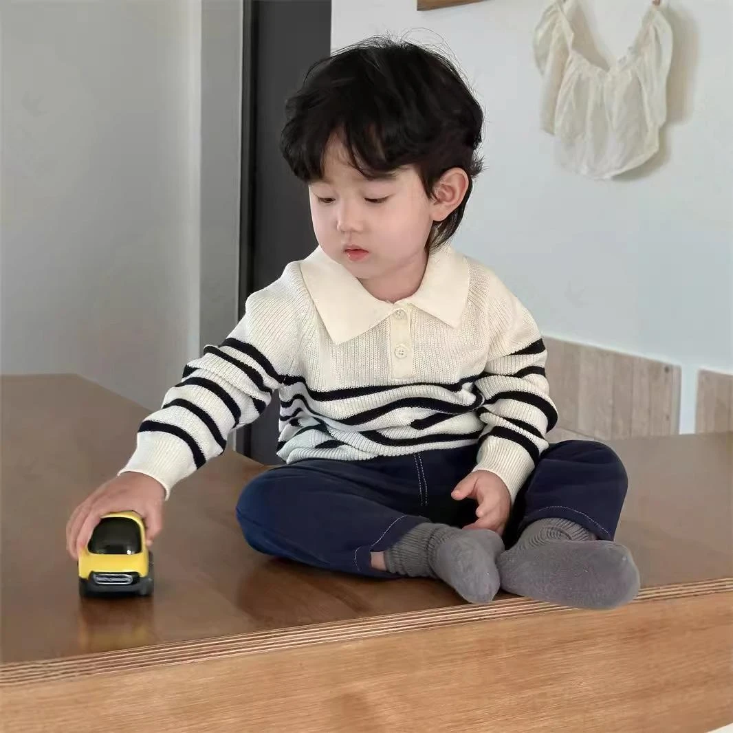 翻领毛衣牛仔裤套装宝宝2025春款衣服韩版童装男童春装两件套