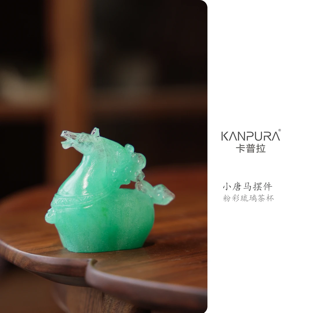 KANPURA/卡普拉粉彩琉璃小唐马摆件天蓝色手工茶道茶宠摆件