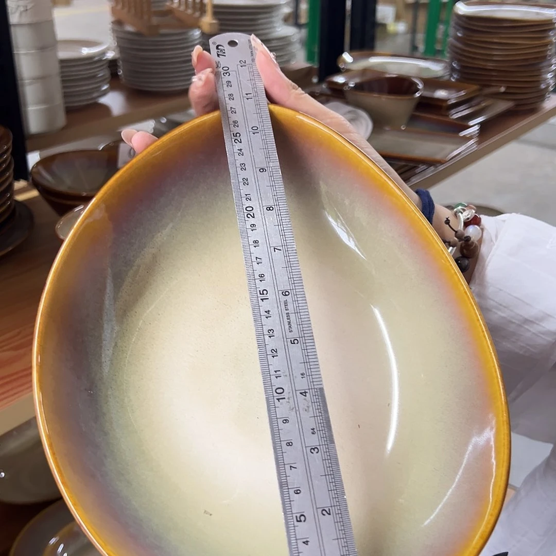 新骨瓷39微瑕10.75寸曼谷棕椭圆深盘