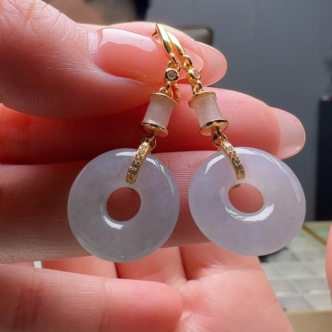 翡翠耳饰银S925镶嵌天然