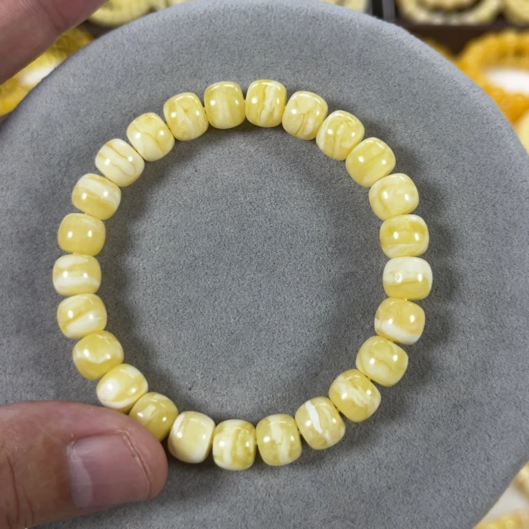 未镶嵌蜜蜡手串纯天然俄料瓷白花虎皮