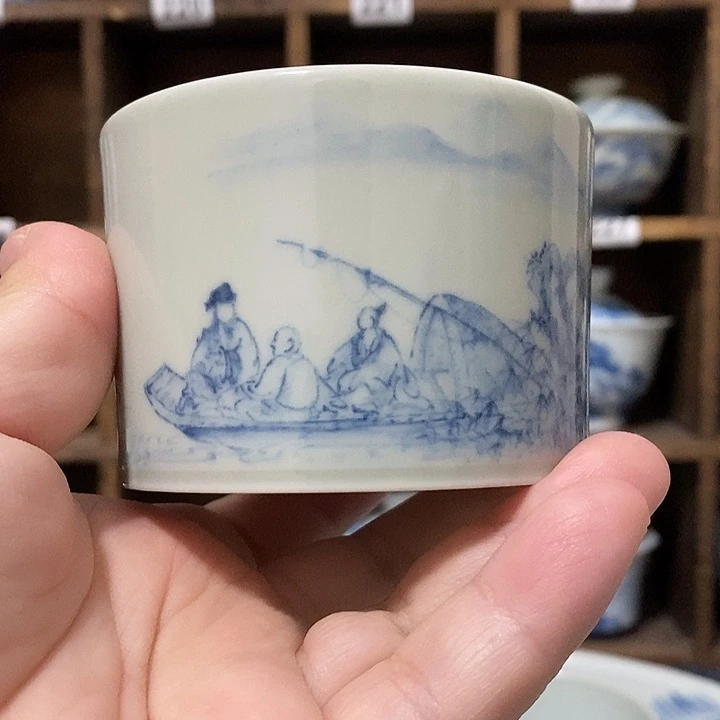 無***雲釉下青花瓷器微瑕大直口杯