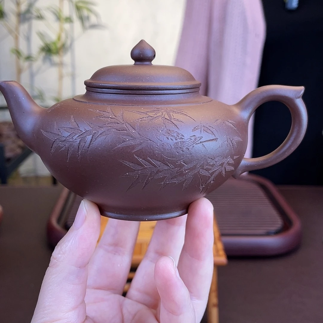 茶壶紫砂玄**森郑老师老紫泥刻绘笑樱200cc 8折
