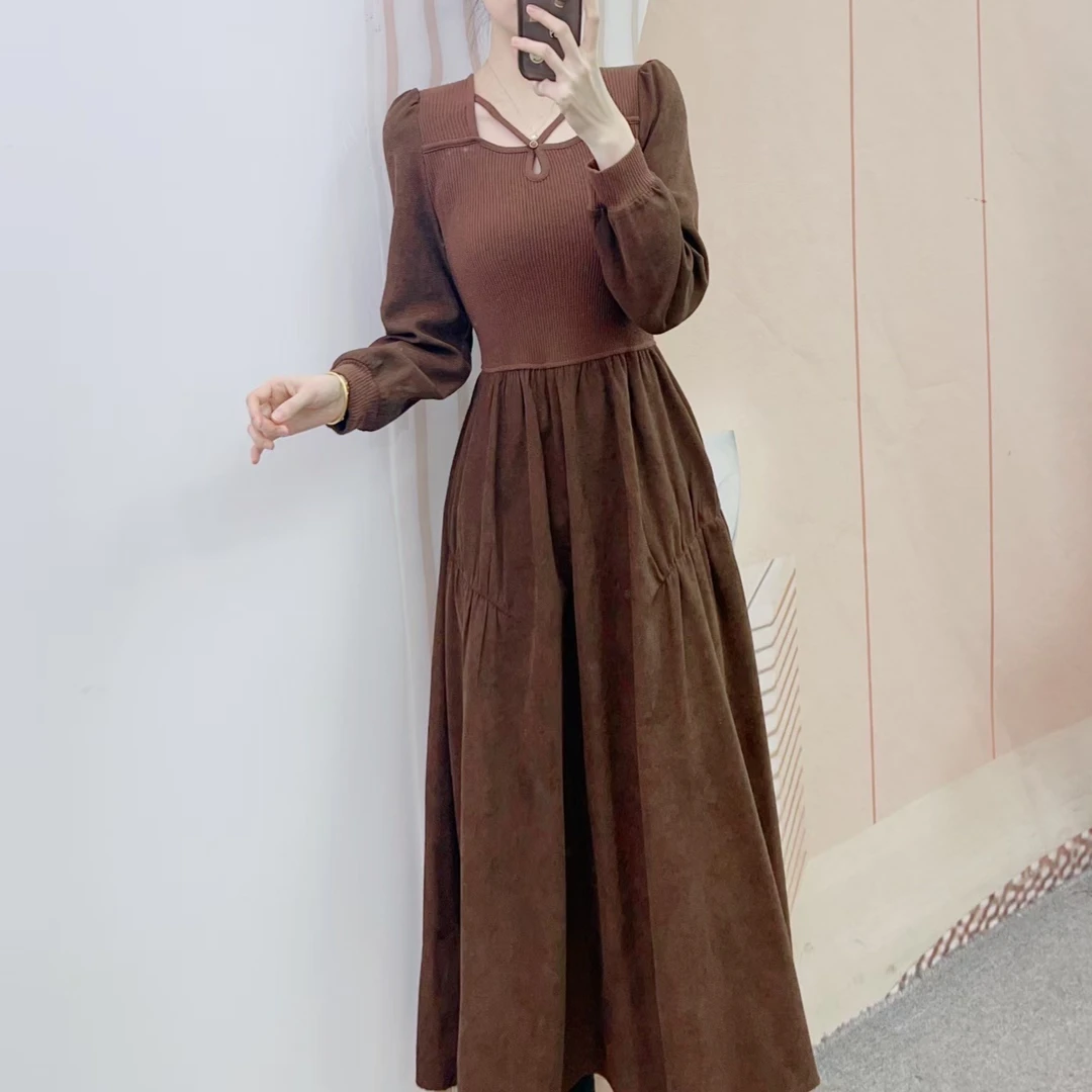 005早春季法式显瘦过膝中长款长袖连衣裙2005/GJ