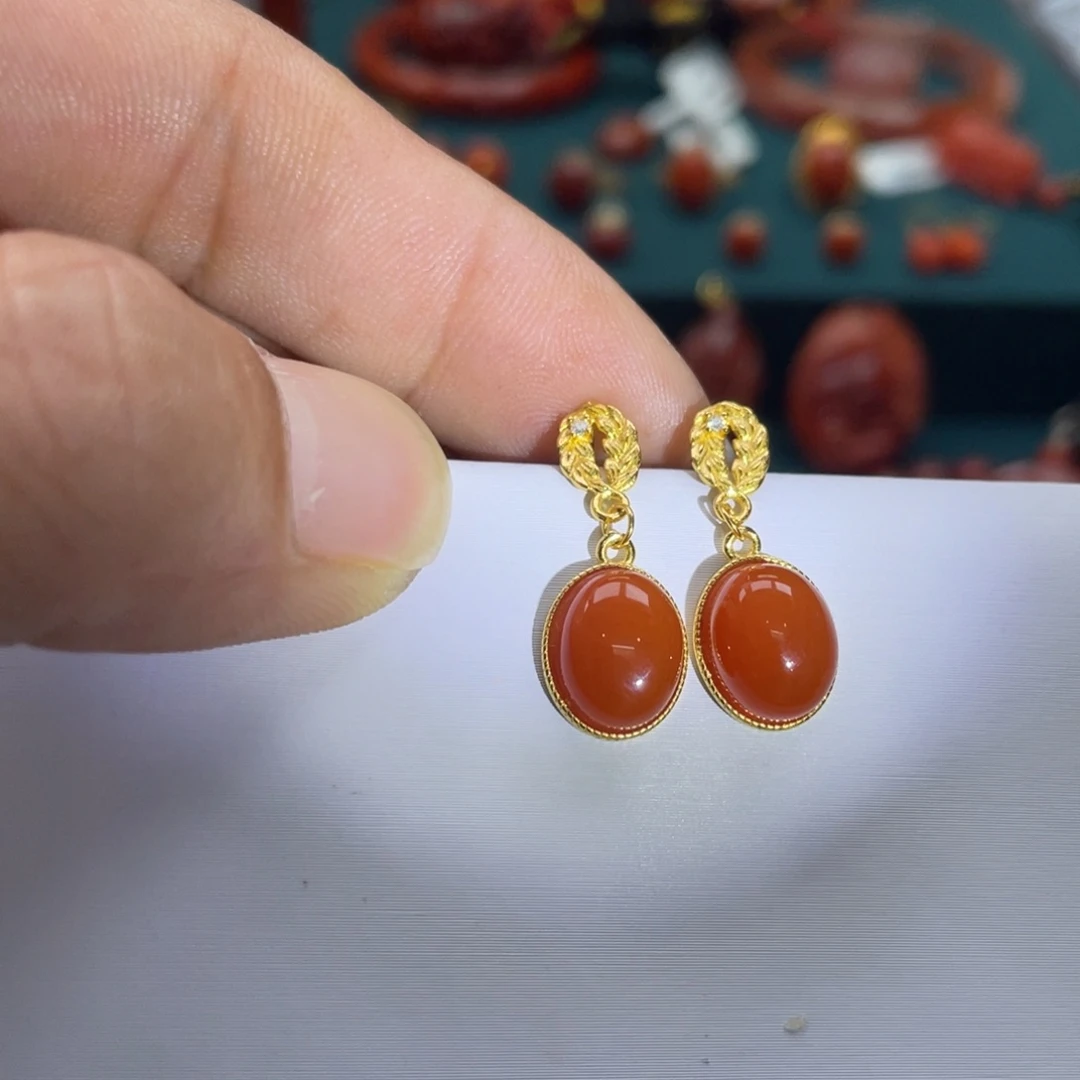 南红玛瑙南红耳环银S925镶嵌