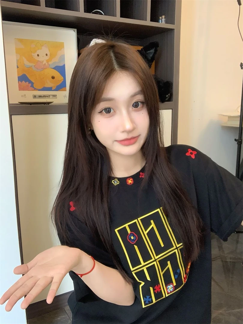 美式设计感正肩纯棉短袖t恤女夏季宽松半袖初中生百搭小个子上衣