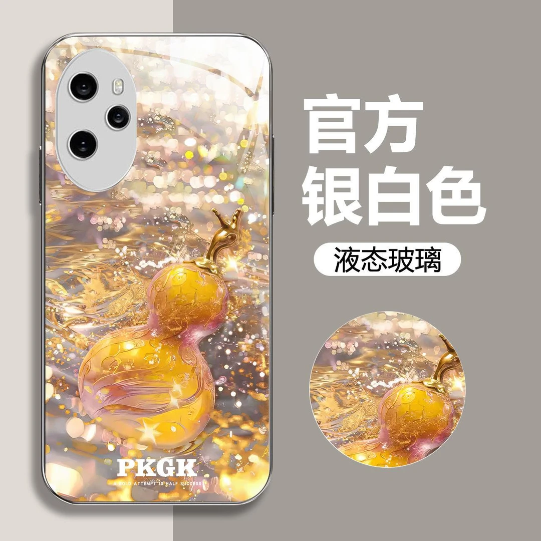 适用【荣耀100 Pro】金宝葫芦液态玻璃手机壳 全包防摔刮 个性创