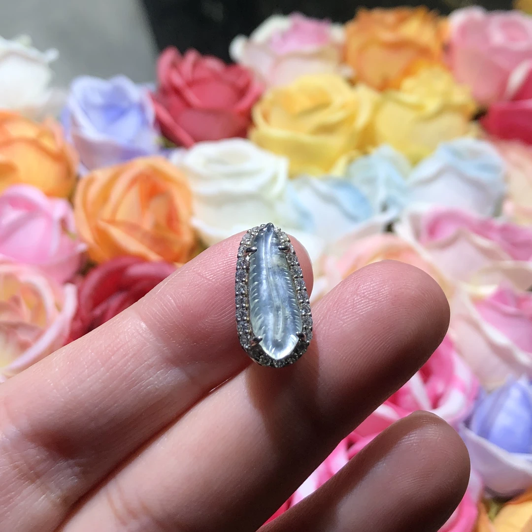 天然缅甸翡翠A货国标s925银镶潘朵拉羽毛280吊坠揭阳小提溜