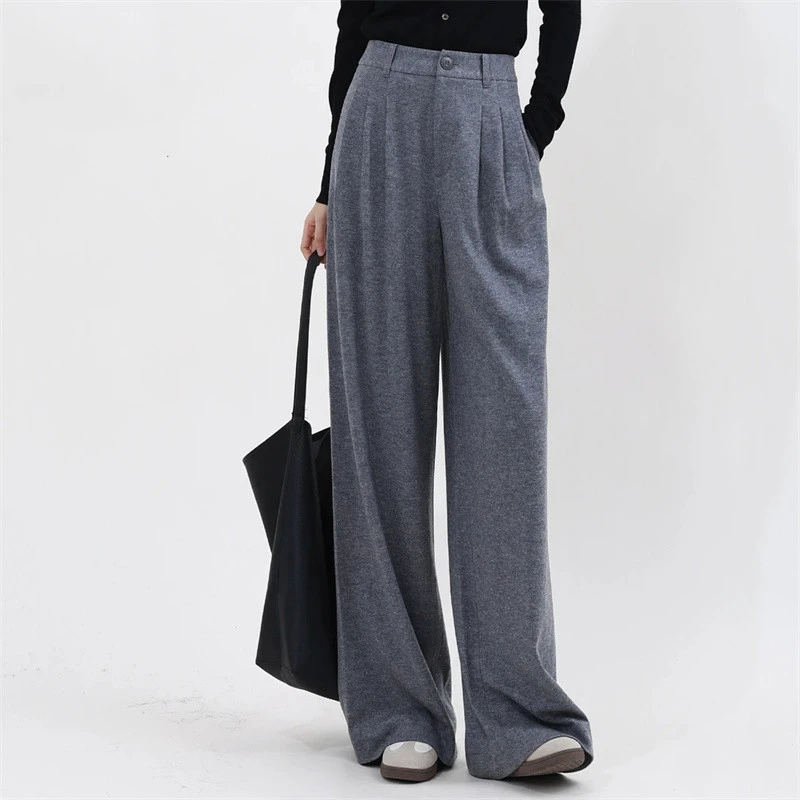 {专柜}商场同款2025秋冬高腰宽松休闲毛呢直筒阔腿裤5100661