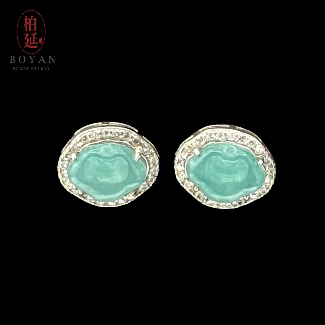 【柏延】天然翡翠如意耳钉气质时尚轻奢百搭复古精致女款XS0569