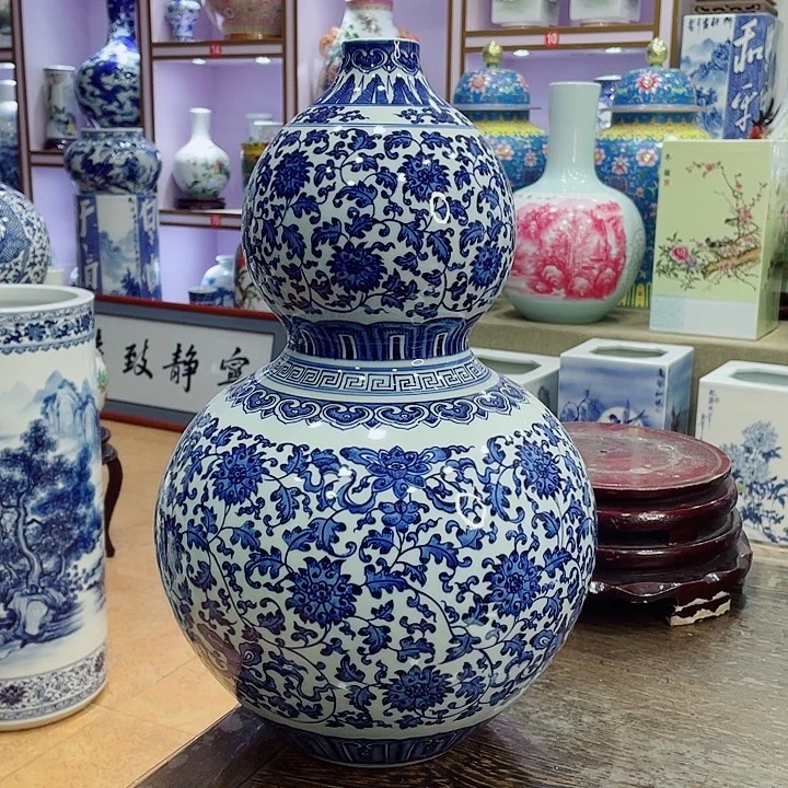 花瓶全手工釉下青花葫芦瓶