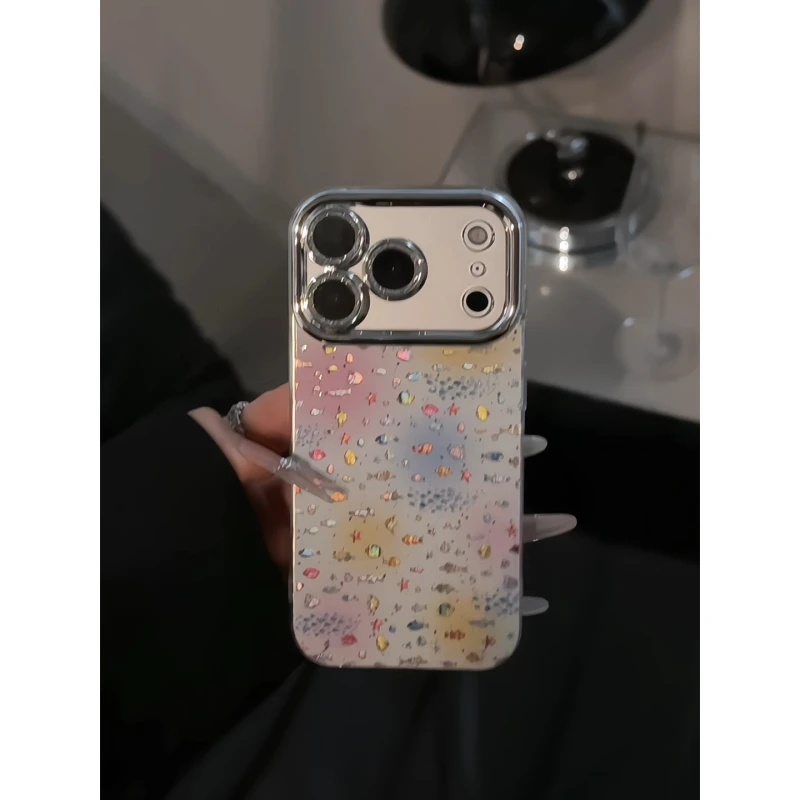 彩色小鱼适用苹果17pro手机壳16精孔羽纱oppo荣耀华为p60女小米15