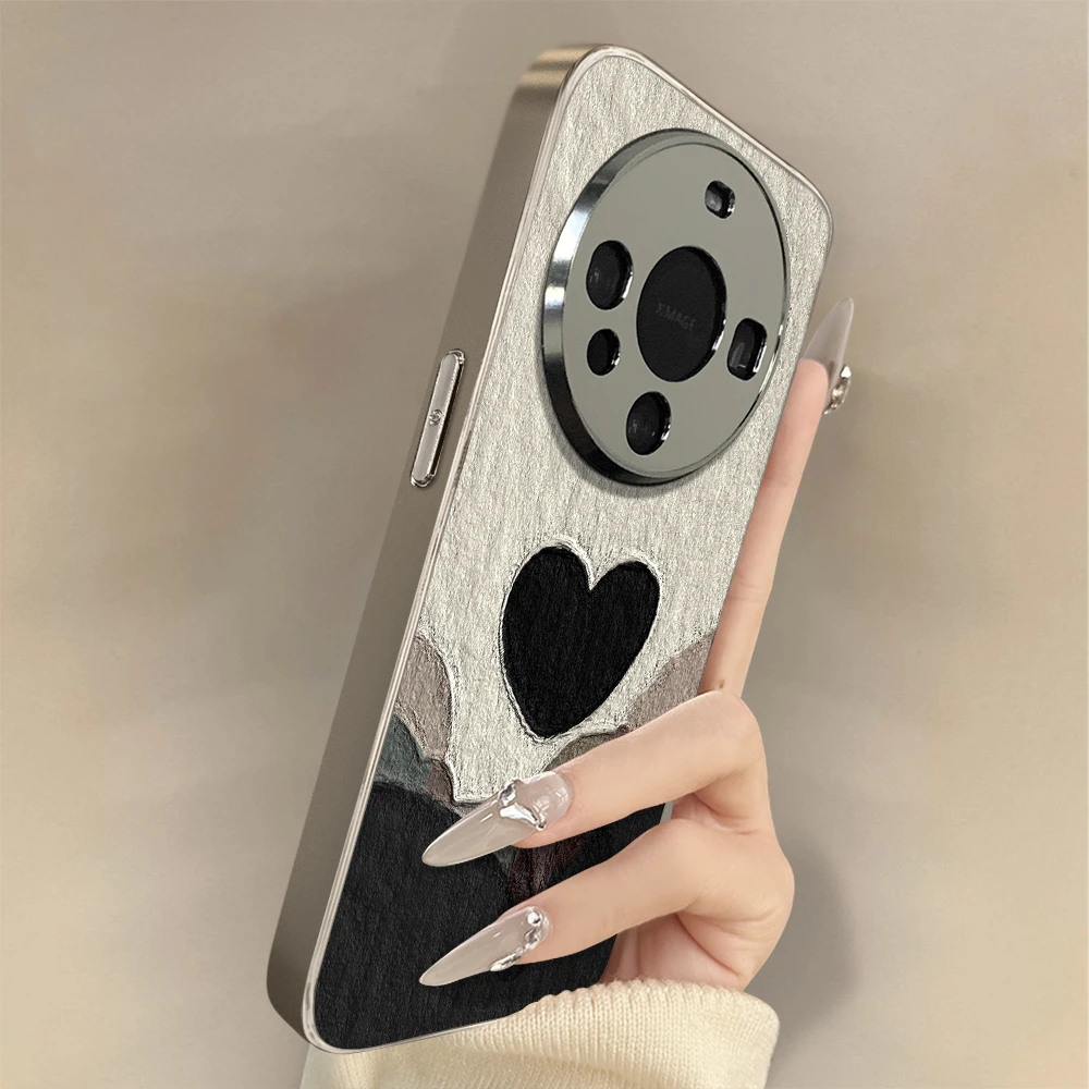黑色爱心适用华为mate80pro手机壳新款mate70全包防摔mt60保护套