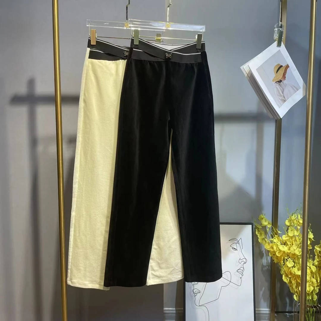 文文【BASSIRIANA】宽松显瘦直筒金丝绒纯色休闲裤2210359