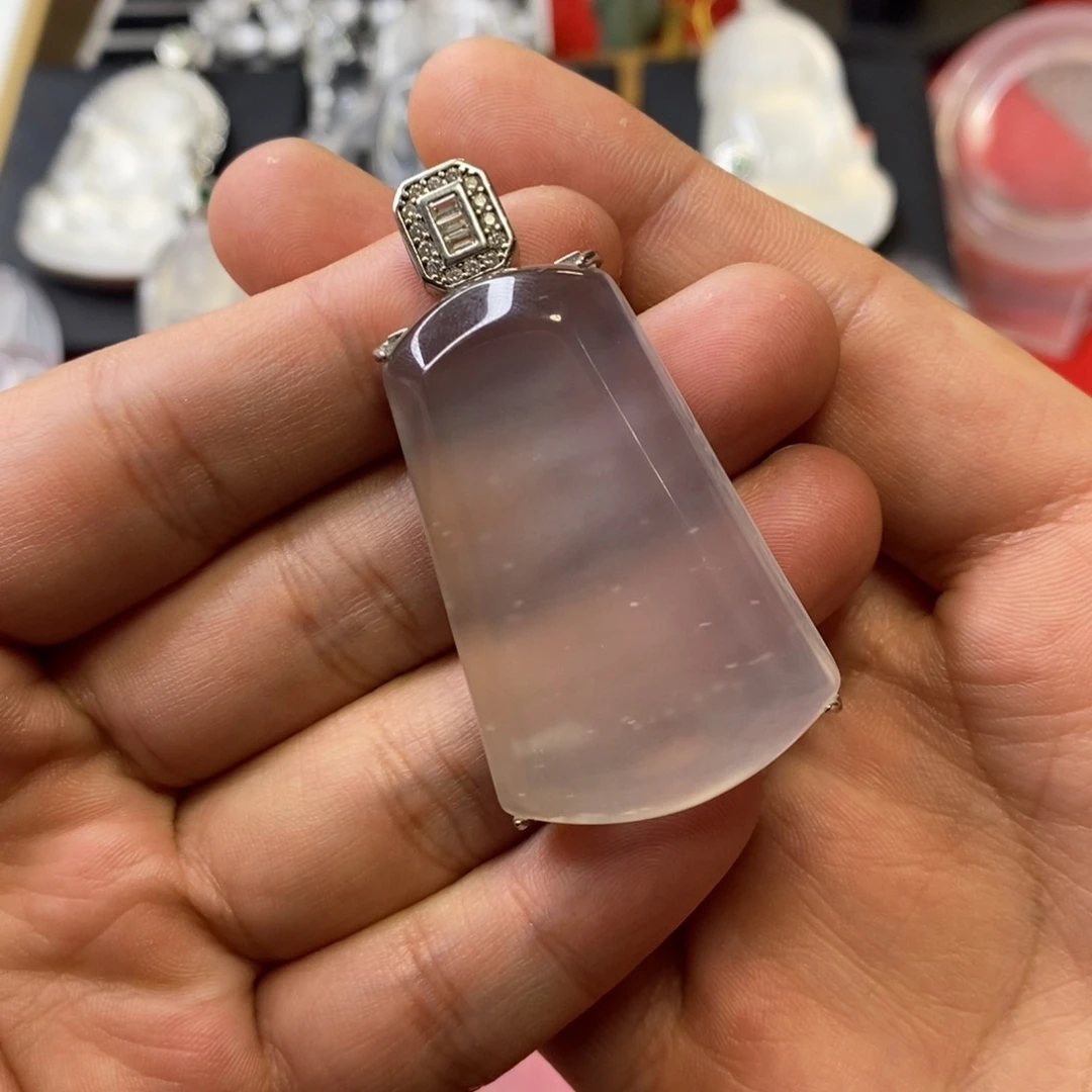 石英质玉银S925镶嵌吊坠