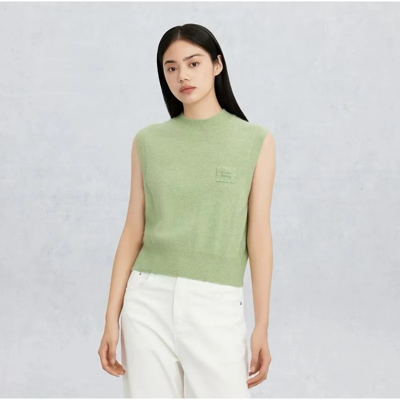 【多斯】1980新品圆领提花手绣装饰女通勤背心25早春2411