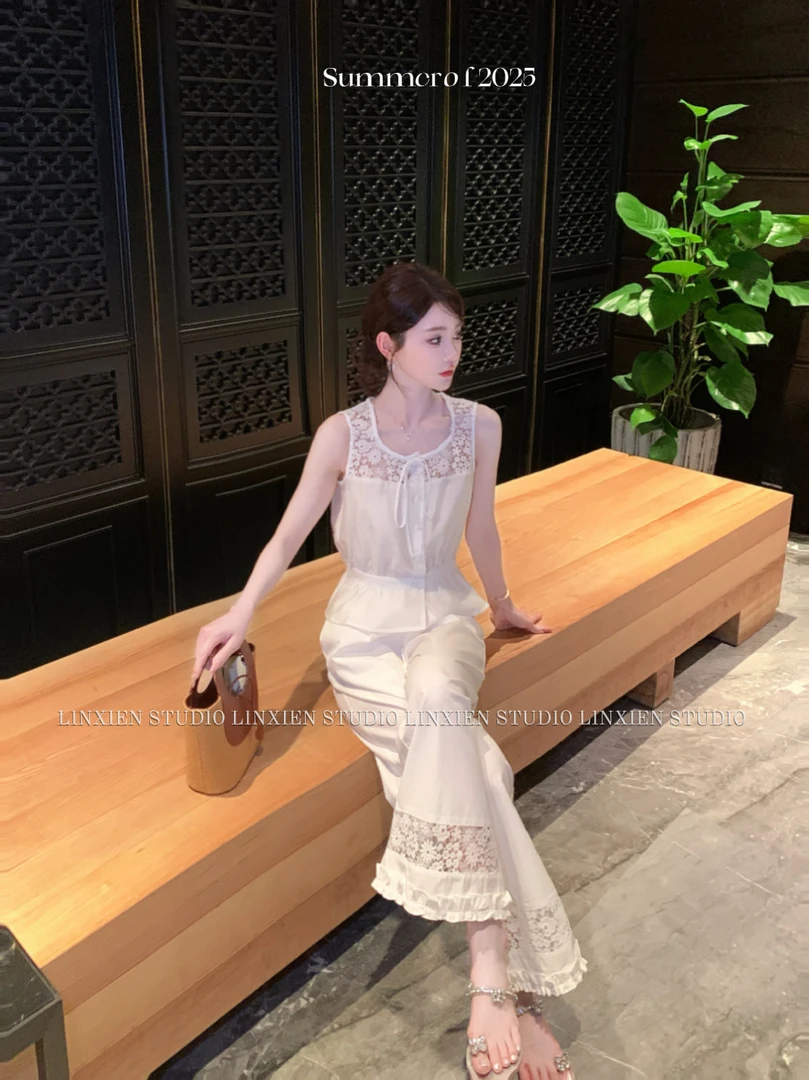 西恩定制●【南法的盛夏】刺绣蕾丝镂空上衣+裤子LNX5TZ3604