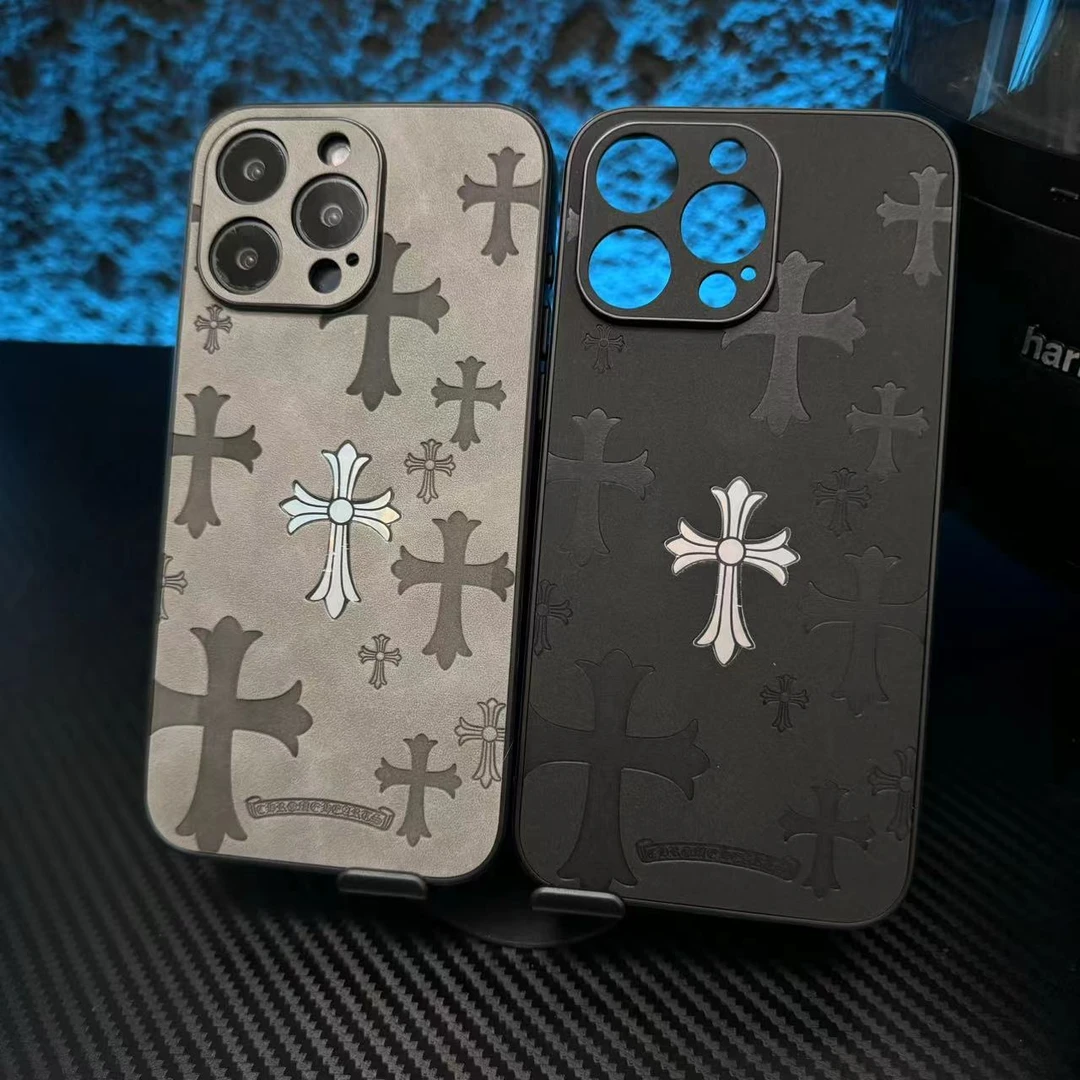 潮牌镭射克罗十字适用iphone16手机壳14皮质13promax潮12苹果15