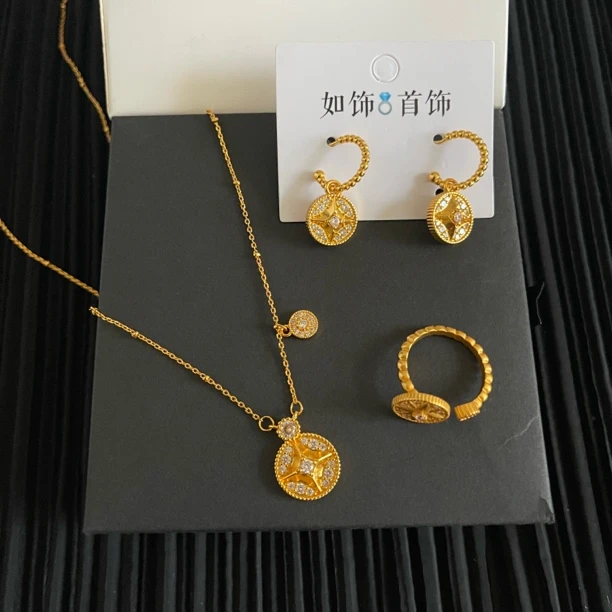 铜合金项链 如饰 古法圆形三件套套装时尚欧美轻奢气质