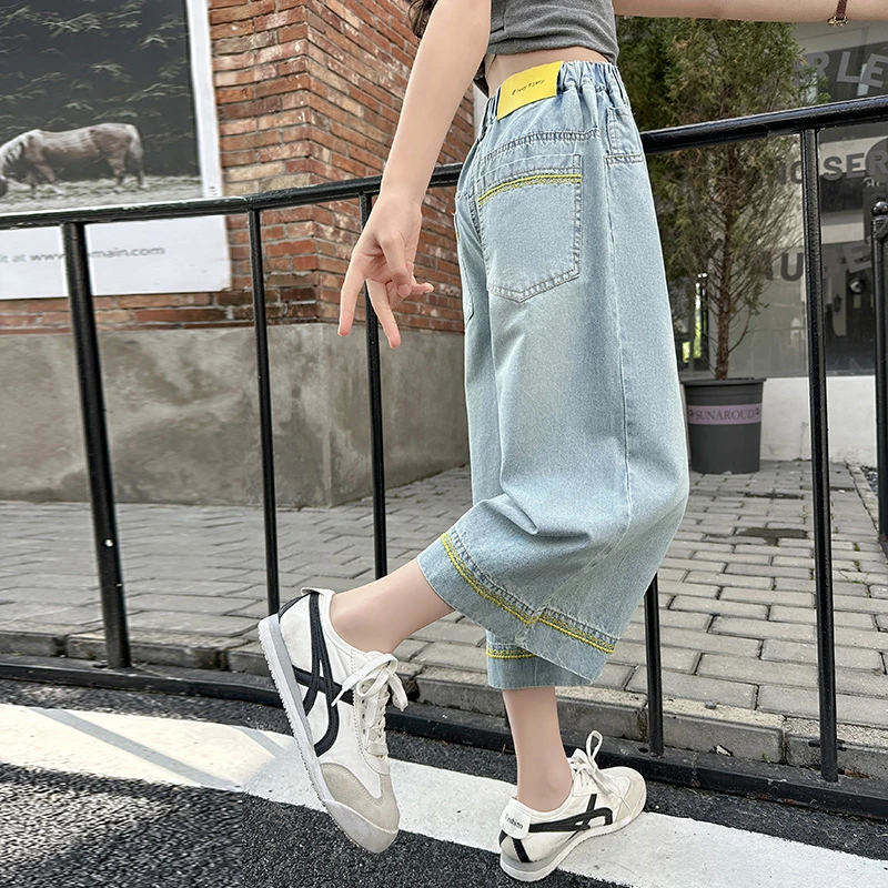 女童裤子夏装女大童夏季薄款牛仔裤儿童八分裤女孩初中生七分裤潮