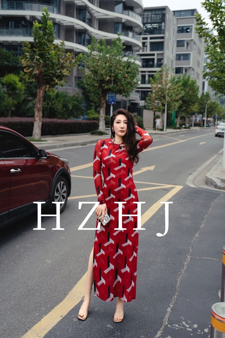 HZHJ新款原创设计师款 红艳芬芳 连衣裙 显白显瘦高级2153