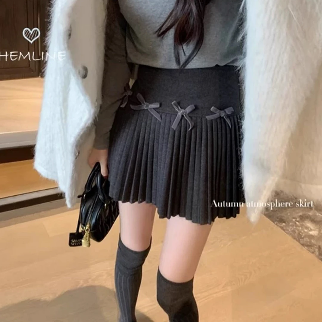 福利 秋冬蝴蝶结呢子半身裙