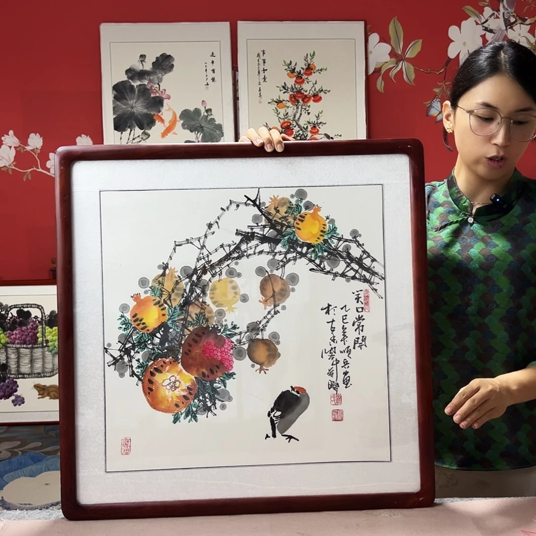 国画手写手绘国画作品带框包邮62✖️62