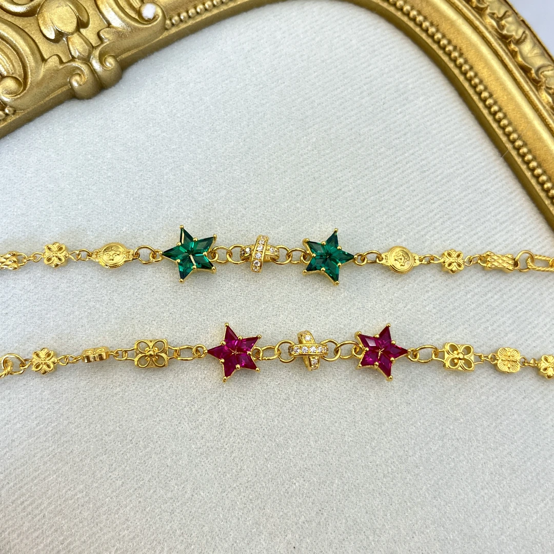 足金999红星星绿星星手链