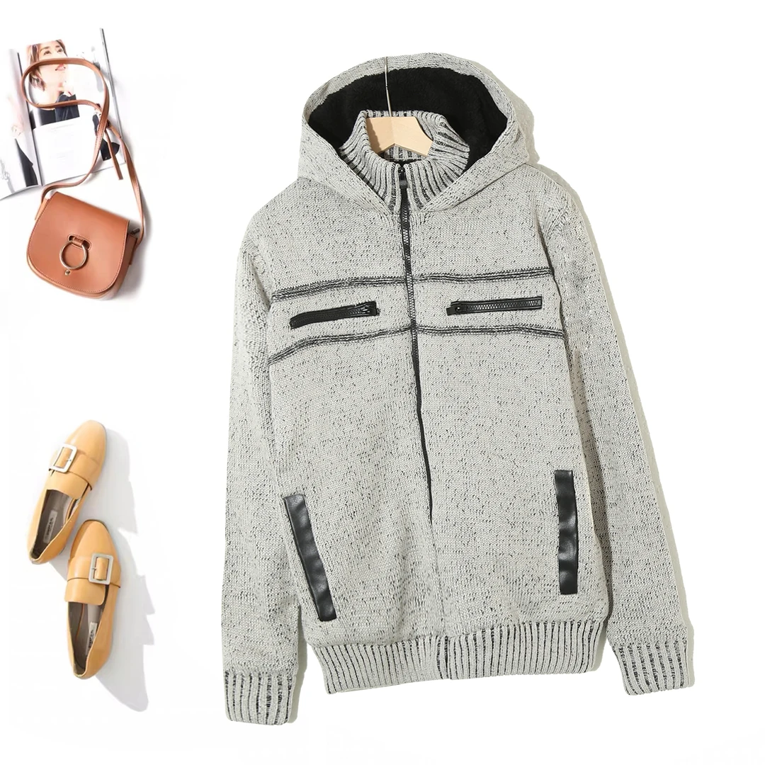 欧美风外贸潮服针织百搭男女同款加绒加厚休闲外套设计感6C627