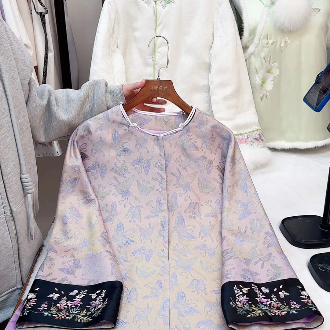 刺绣真丝宋锦 紫藤花上衣