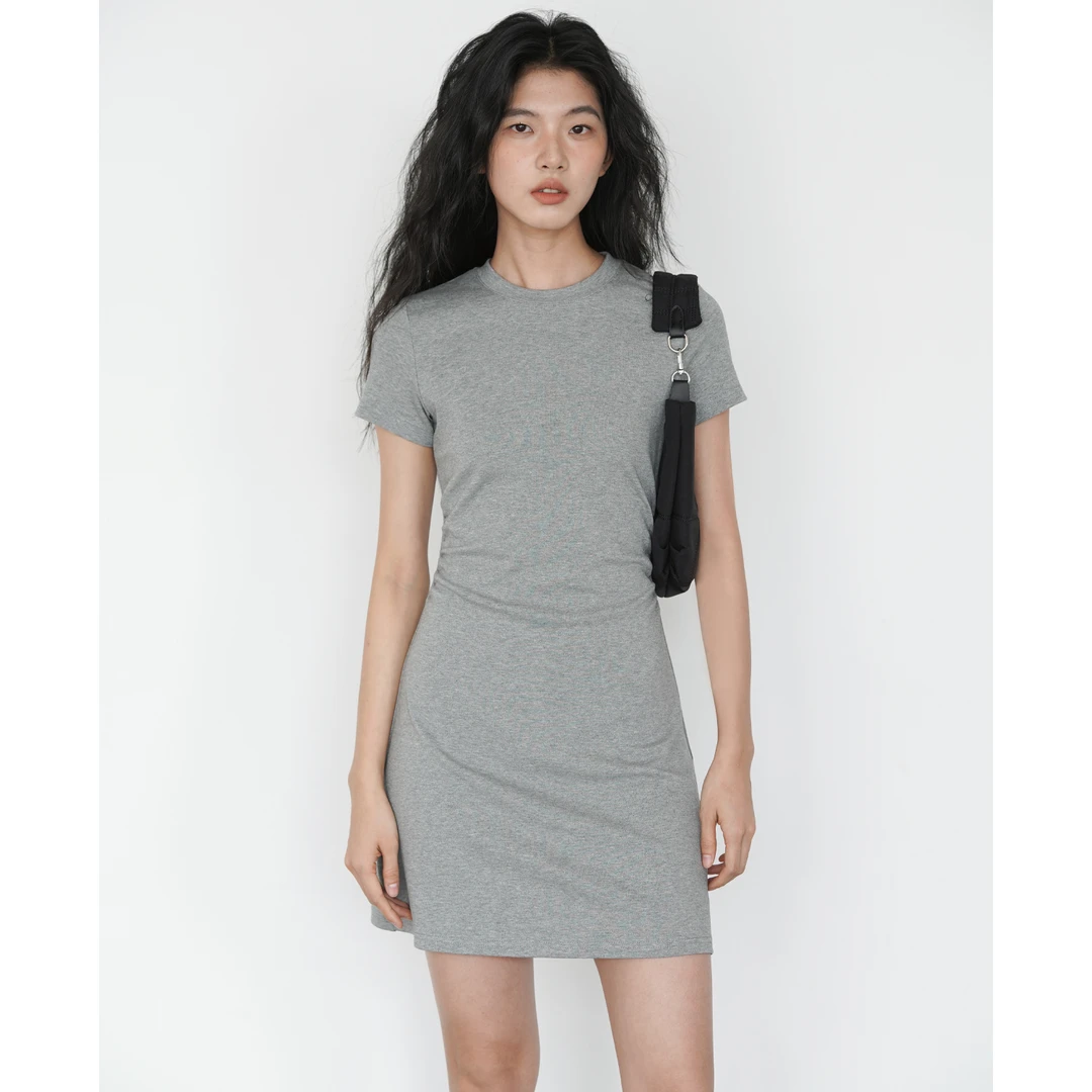 【清清】EIGHTHMONTH 灰色收腰修身T恤连衣裙女AC151224