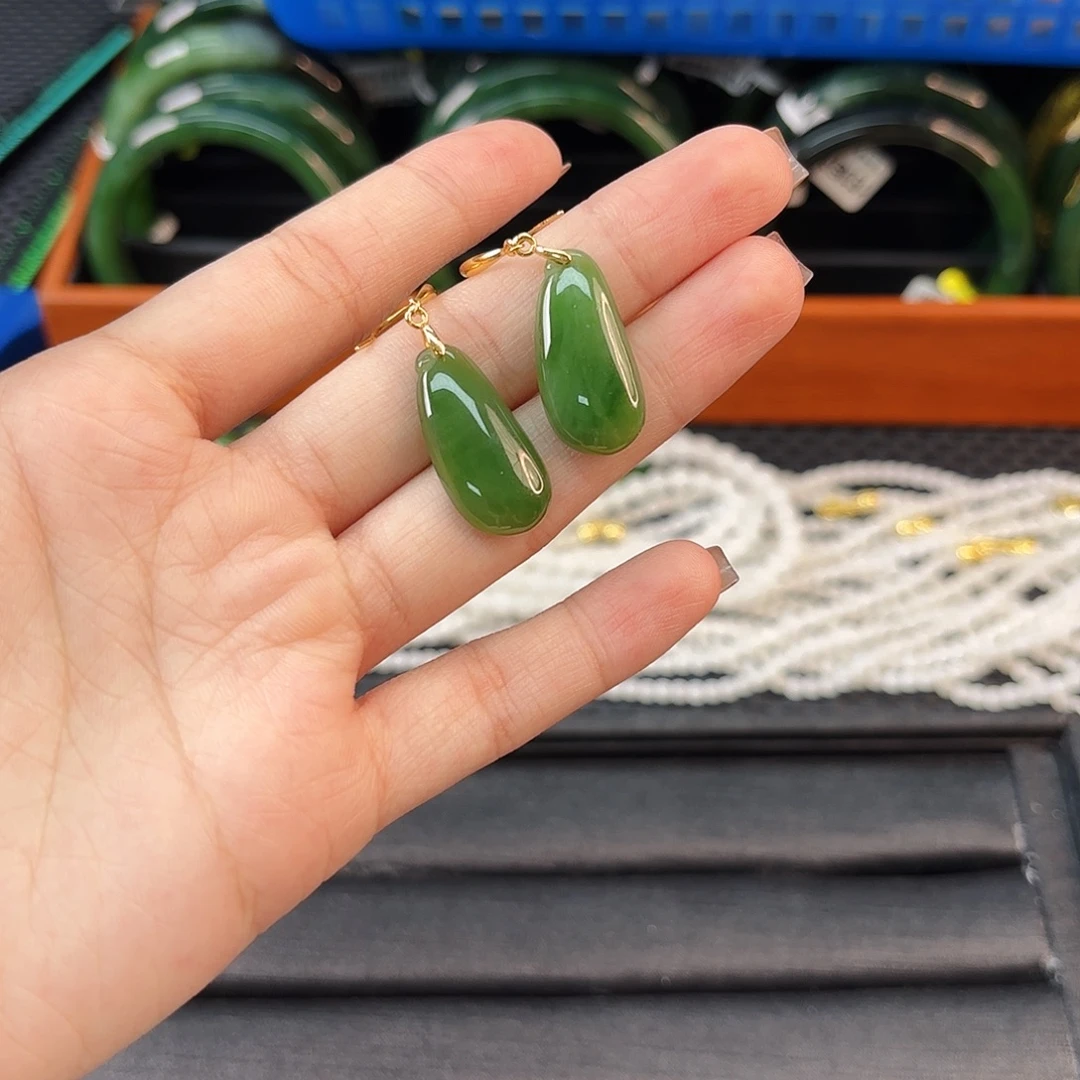 和田玉银S925镶嵌耳饰福瓜耳饰