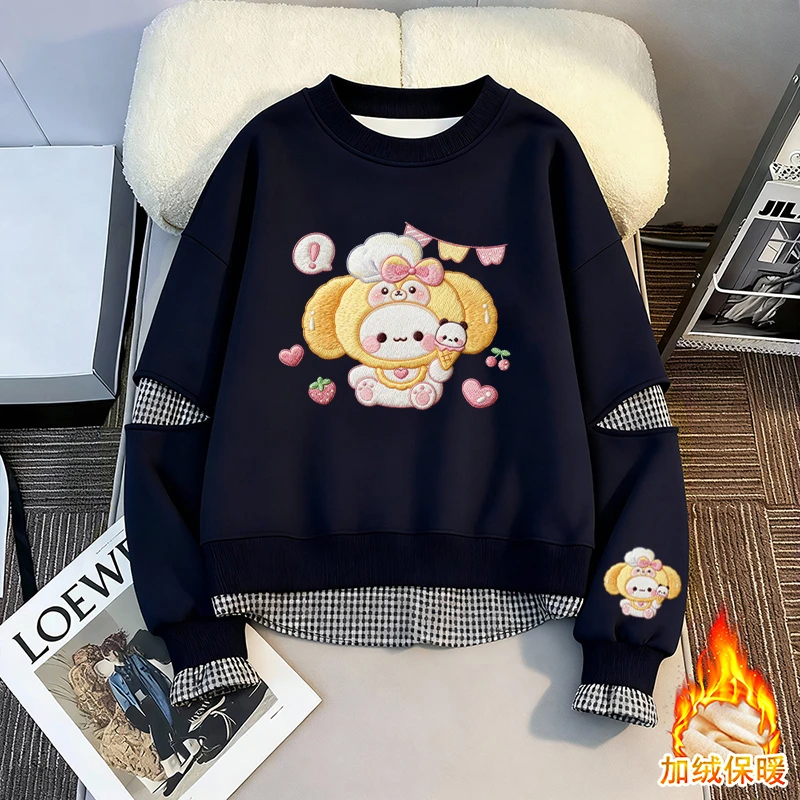 女童2025新款假两件拼接秋冬季保暖加绒洋气时尚中大童百搭卫衣