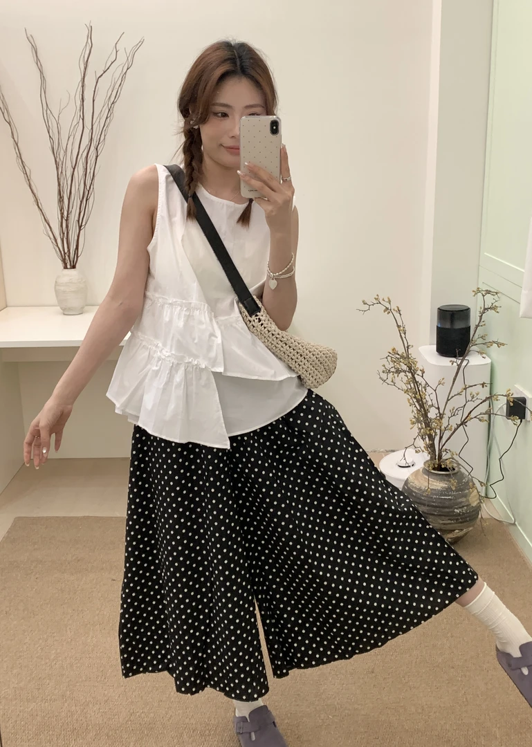 『李木木』春款上新~~波点宽松裙裤  7025