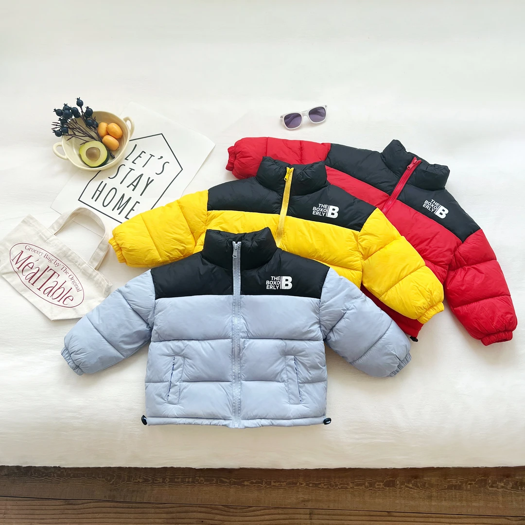 2025新款简约立领拼接色系儿童棉服DR