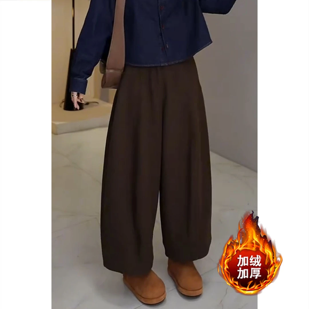 宽松遮肉阔腿裤显瘦百搭休闲裤女加绒加厚冬季新款保暖时尚萝卜裤